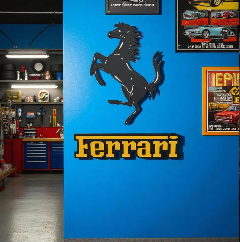 Handmade Ferrari Horse Logo Wood Wall Art: Garage Decor Wall Decor
