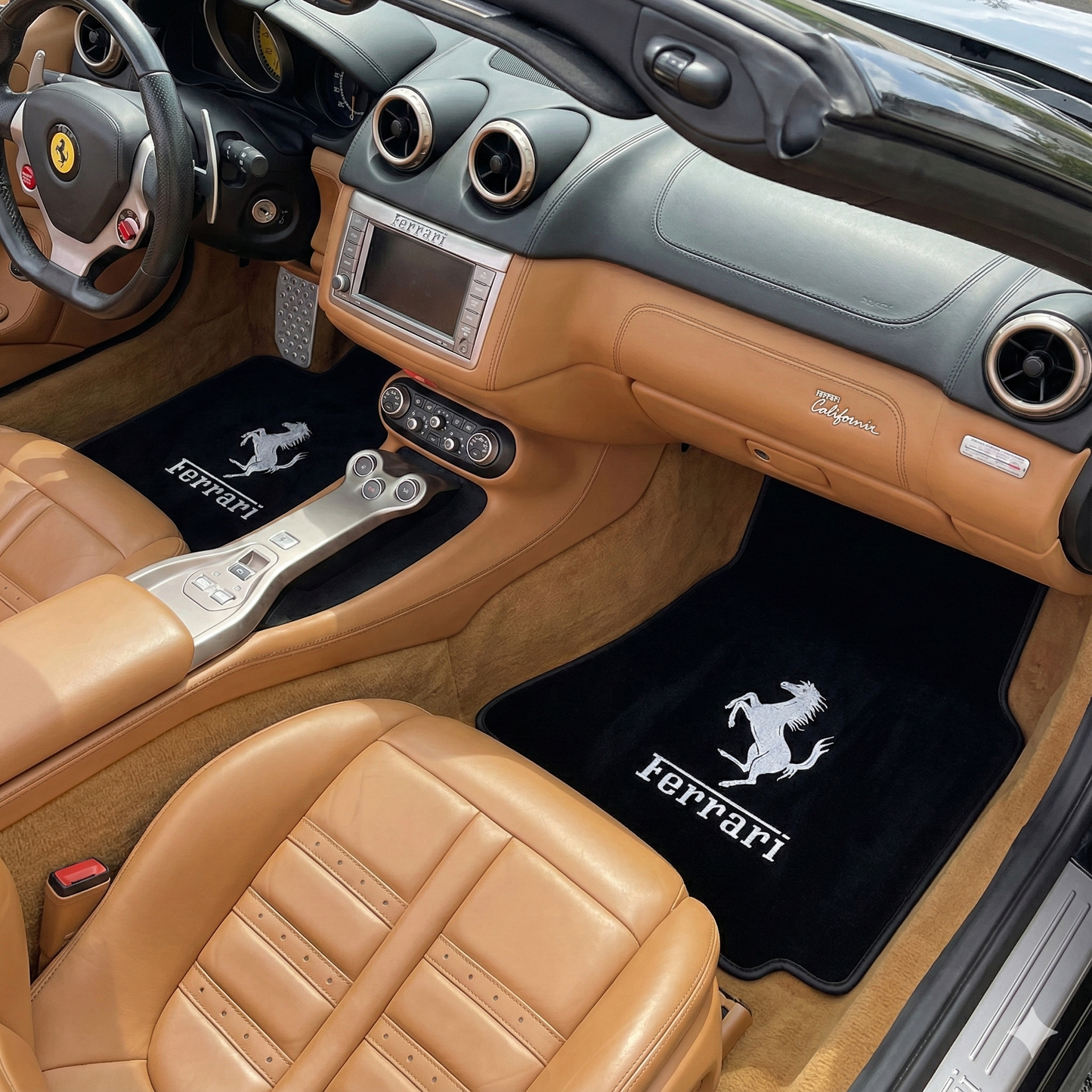 F E R R A R I Floor Mats Custom Fit Carpet Velour Mats with Custom Stitch