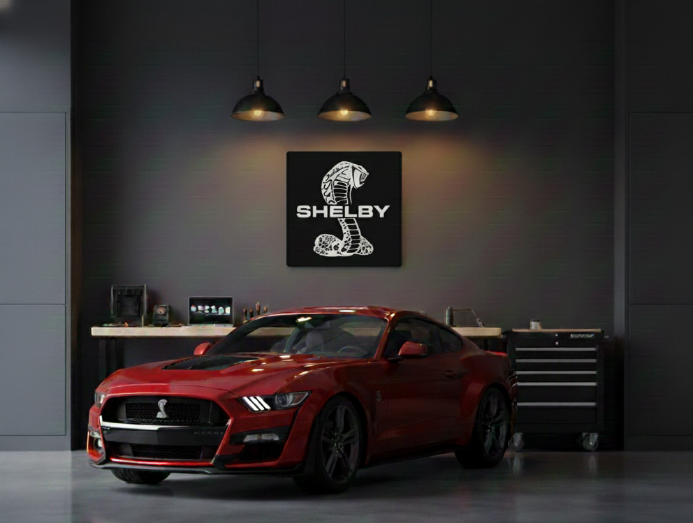 Handmade Shelby Logo Wood Wall Art: Garage Decor Wall Decor