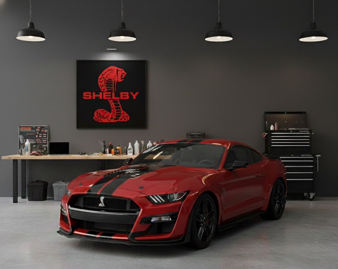 Handmade Shelby Logo Wood Wall Art: Garage Decor Wall Decor
