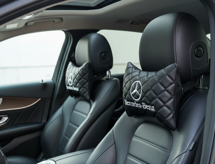 For M.Benz AMG Leather Neck Pillow (2 PCS)