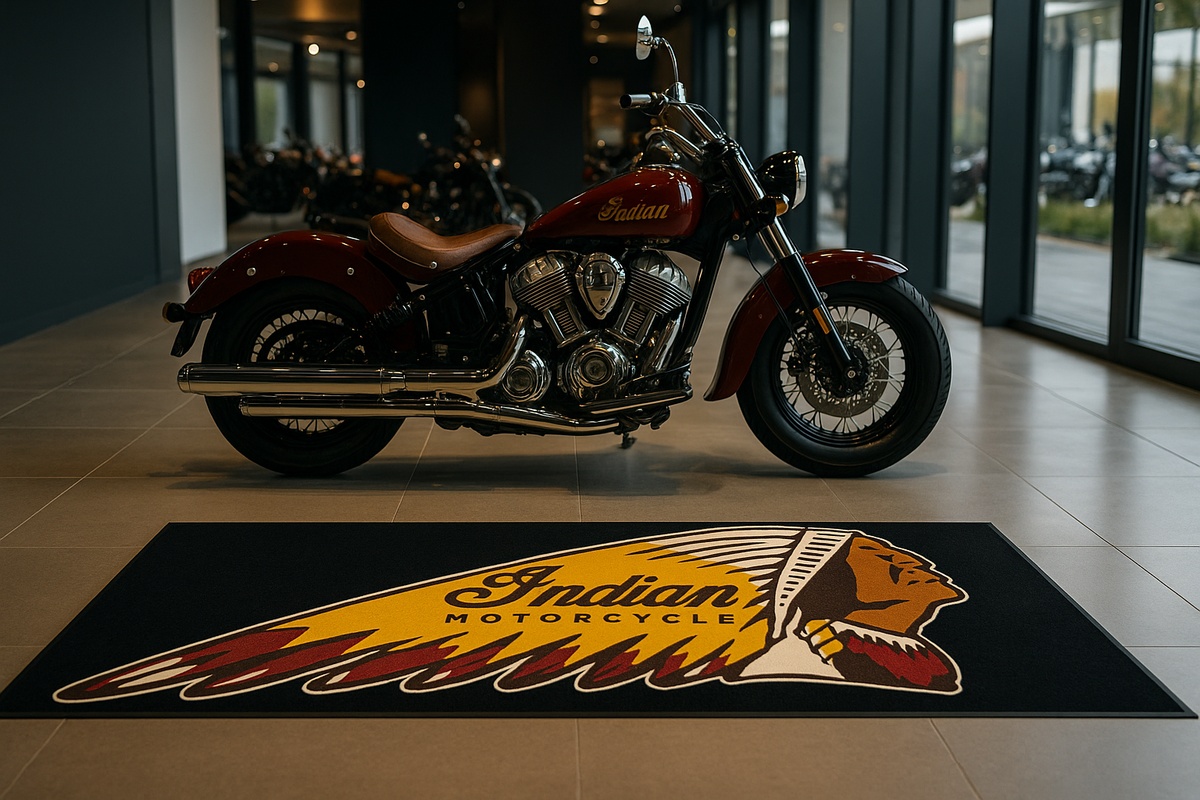 Custom Indian Motorcycle Rug Indian Motorcycle Garage Floor Mat 32x87 Inches Premium Showroom Rug ...