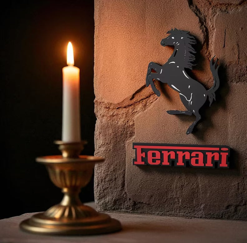 Handmade Ferrari Horse Logo Wood Wall Art: Garage Decor Wall Decor