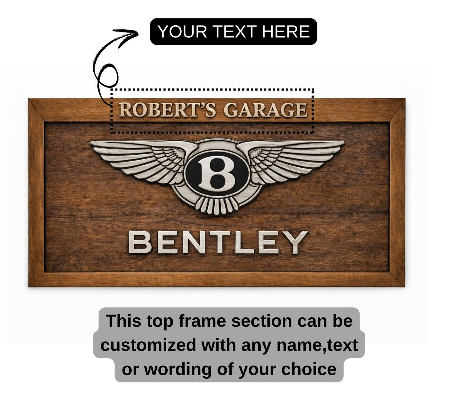 Hand-Carved Bentley Wooden Wall Art – Custom Letter Luxury Garage Decoration (59.06 × 27.56 INCHES)