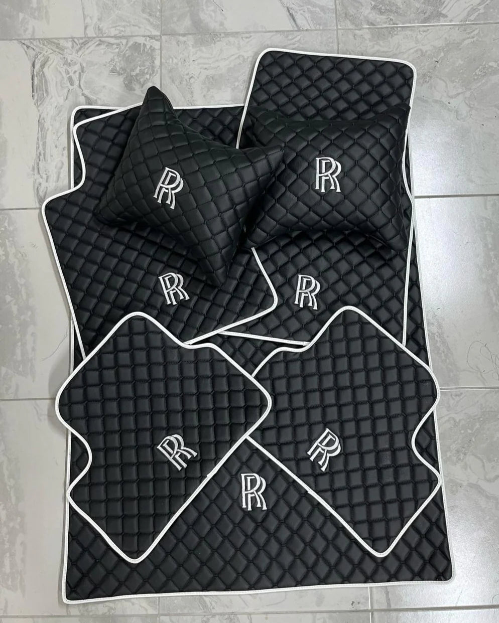 For Rolls Royce Leather Car Floor Mats Set Trunk Mat Pillow