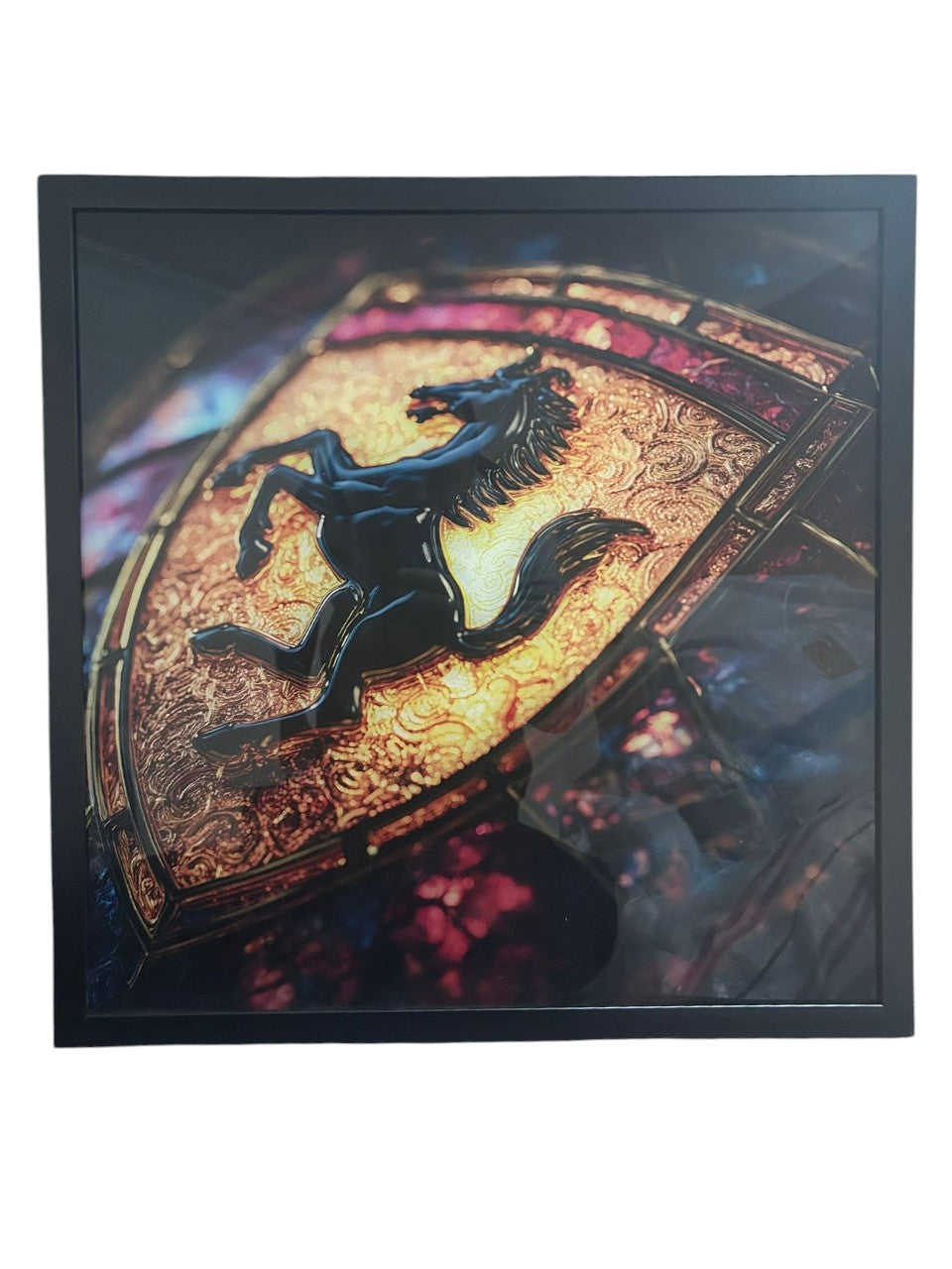 Ferrari Tempered Glass Picture 50x50 CM with BLACK FRAME
