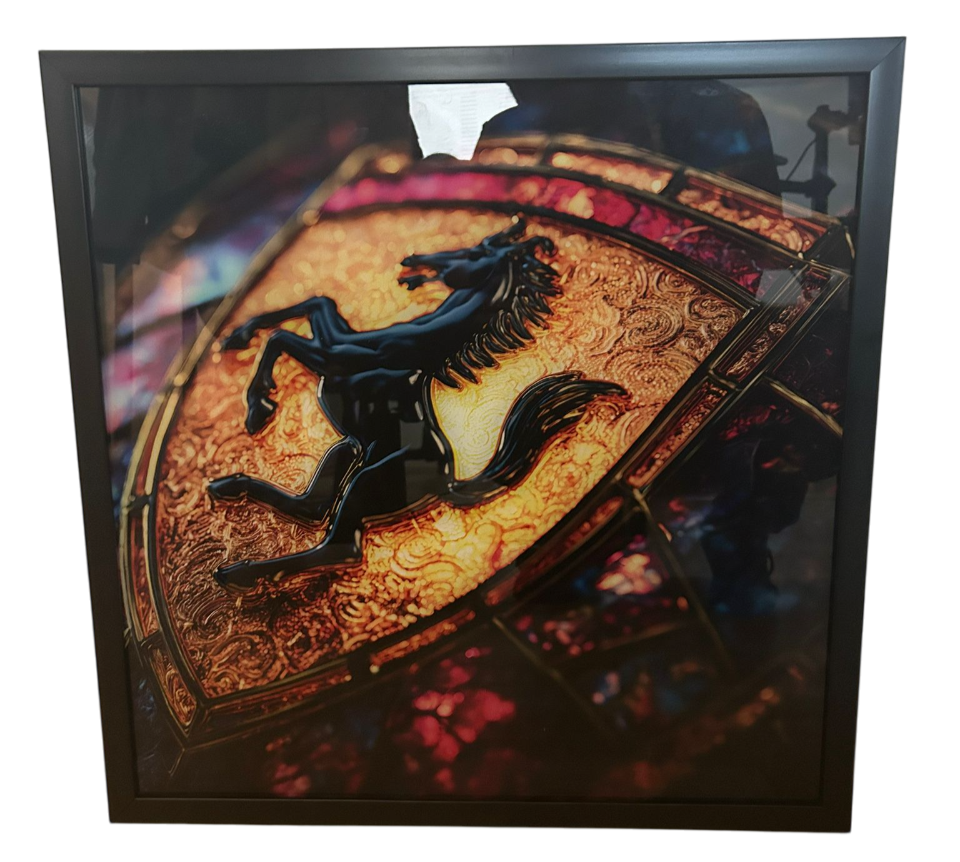 Ferrari Tempered Glass Picture 50x50 CM with BLACK FRAME