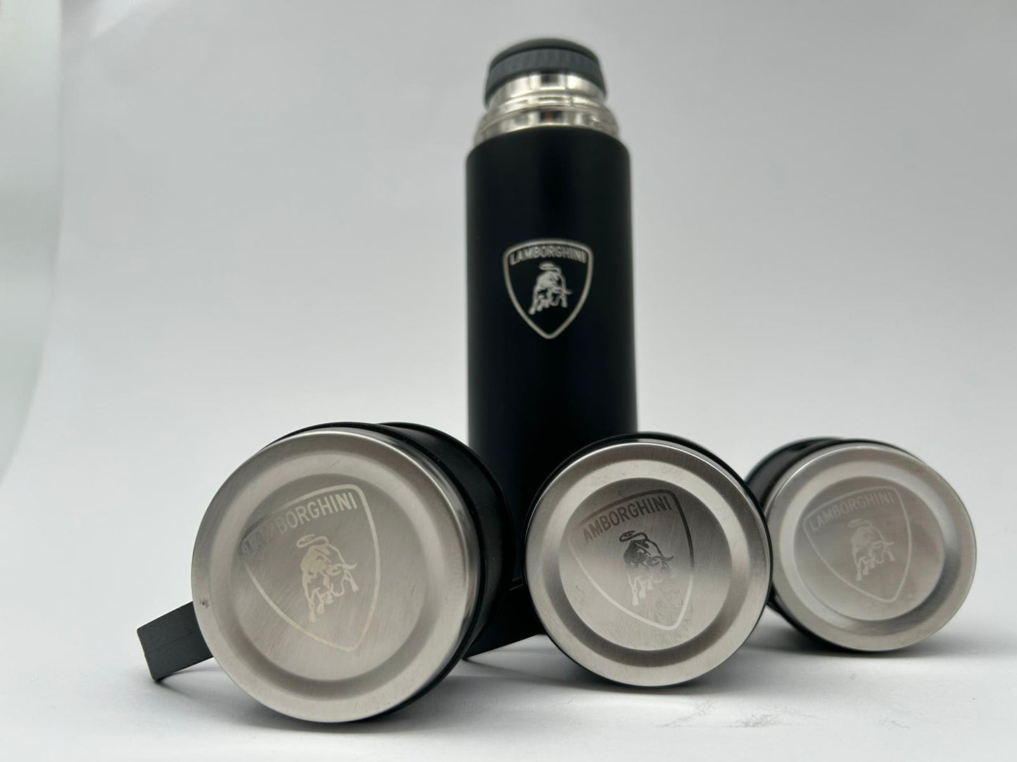 Lamborghini Laser Logo Thermos Set 500 ml – Insulated Flask with 3 Cups