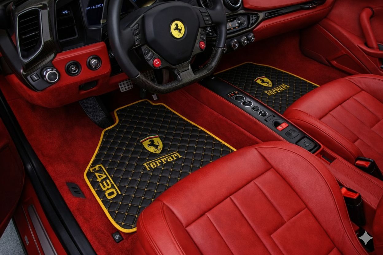 F430 Leather Floor Mats  Diamond Quilted Design with Prancing Horse  Luxury Car Mat