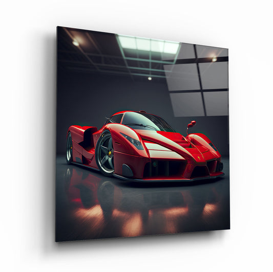 Red Ferrari Enzo Glass Wall Art – Exotic Supercar Tempered Glass Picture for Luxury Home & Garage Décor
