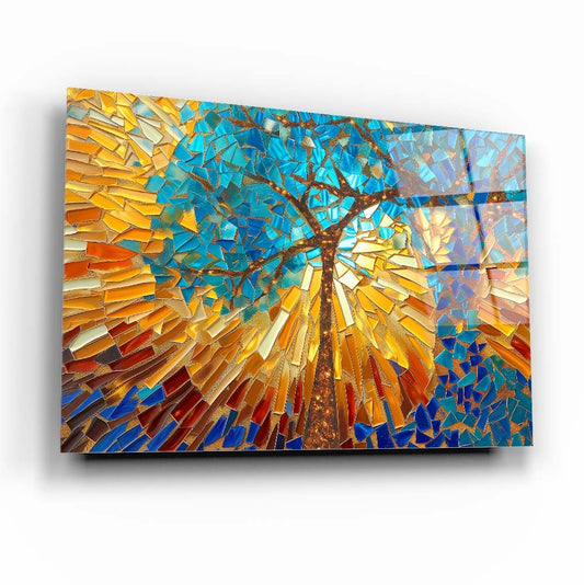 Colorful Tree Mosaic Wall Art Artwork Tempered Glass Picture for Modern Home & Living Room Décor