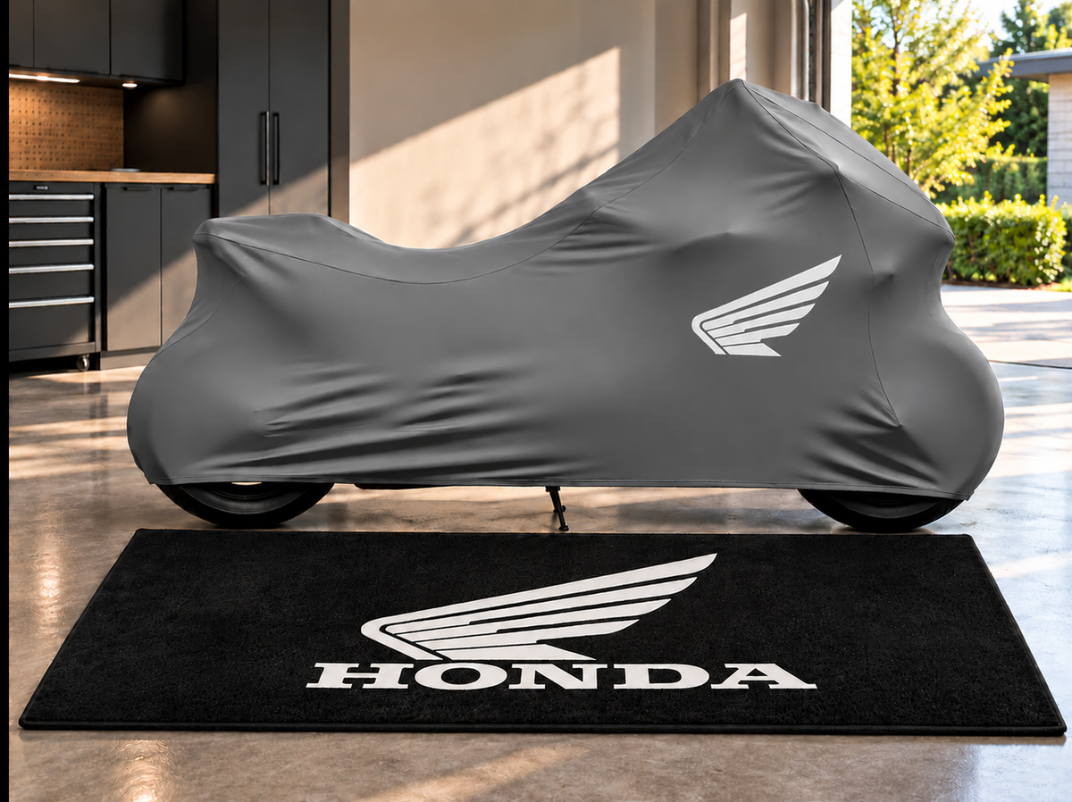 Honda Motorcycle Cover & Garage Rug Bundle – Indoor or Outdoor