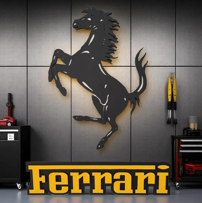 Handmade Ferrari Horse Logo Wood Wall Art: Garage Decor Wall Decor