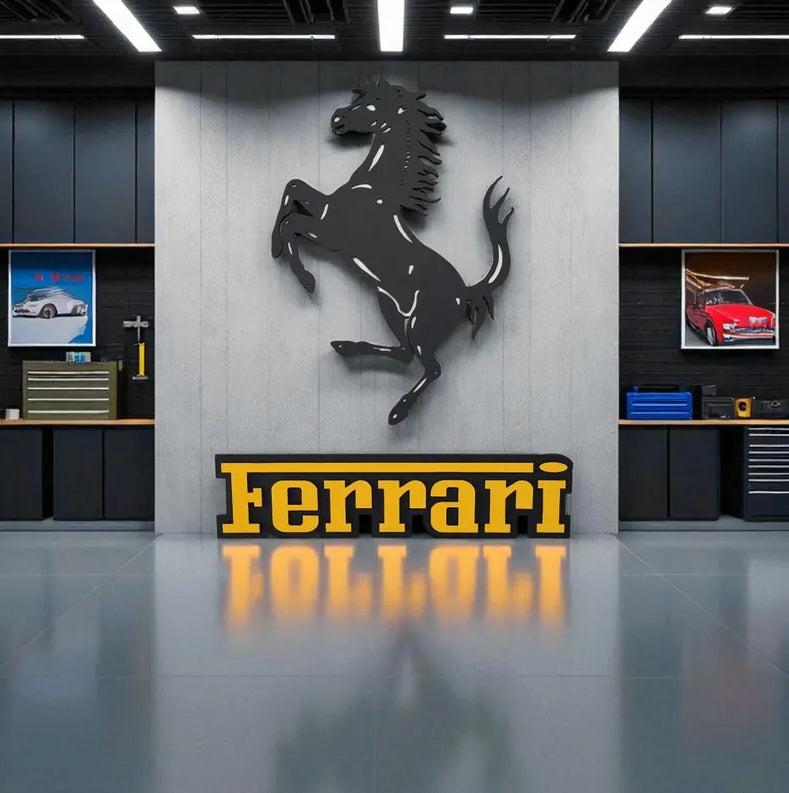 Handmade Ferrari Horse Logo Wood Wall Art: Garage Decor Wall Decor