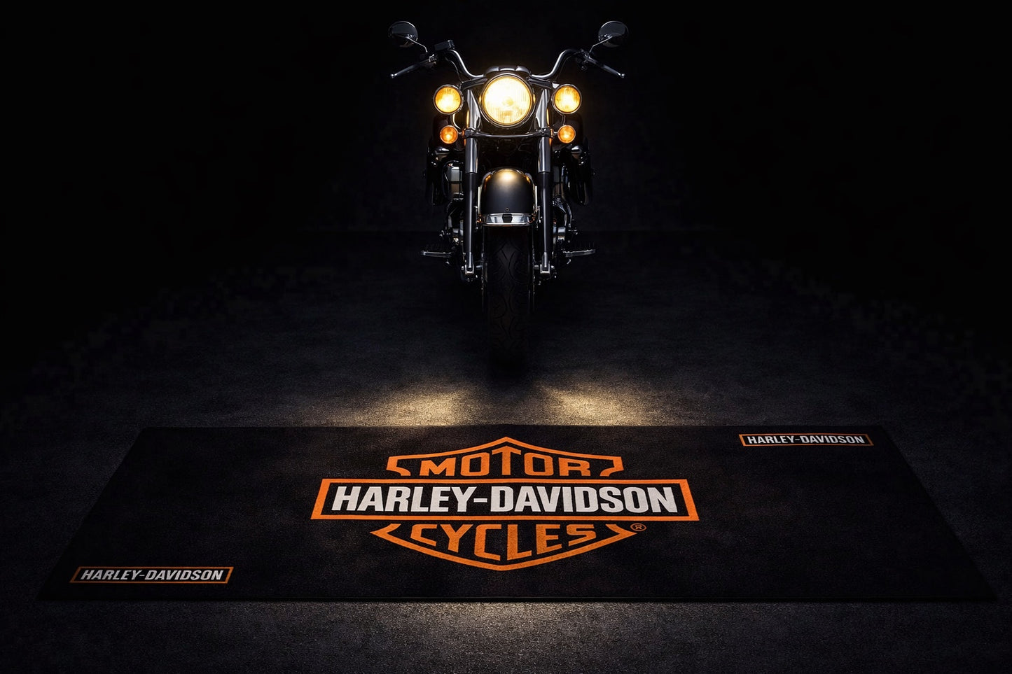 Harley Davidson Motorcycle Garage Floor Mat 32x87 Inches Premium Showroom Rug & Wall Decor Racing Style Bike Carpet
