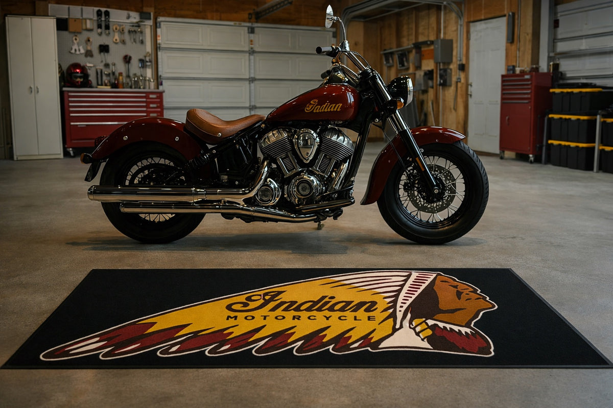 Custom Indian Motorcycle Rug Indian Motorcycle Garage Floor Mat 32x87 Inches Premium Showroom Rug ...
