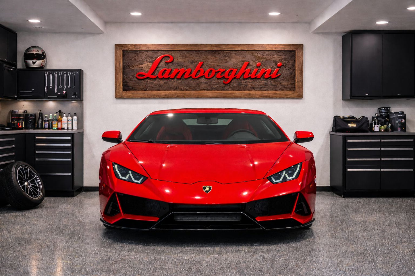 Hand-Carved Lamborghini Wooden Wall Art – Custom Letter Luxury Garage Decoration (59.06 × 27.56 INCHES)